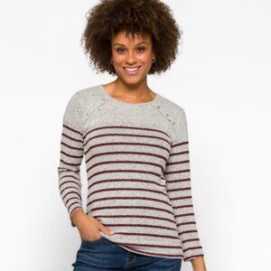 Market & Spruce Maroon Striped Light Gray Sweater